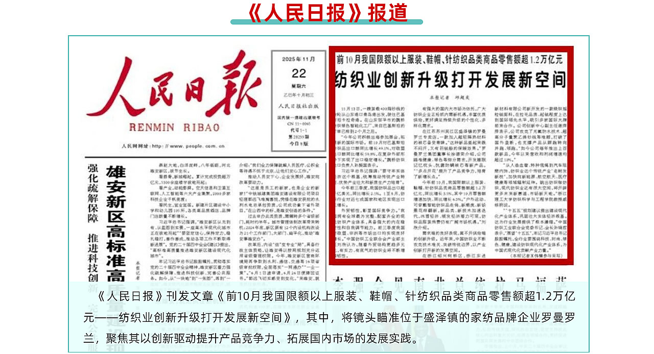 人民日报报道 - 罗曼罗兰家纺